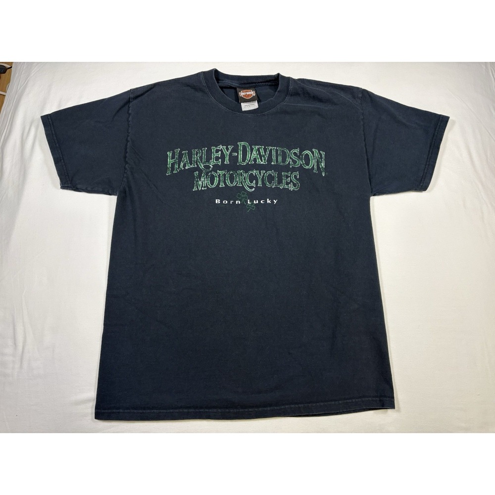 Vtg 2010 Harley Davidson Born Lucky Shirt L Timms Anderson SC Plaid St Patricks